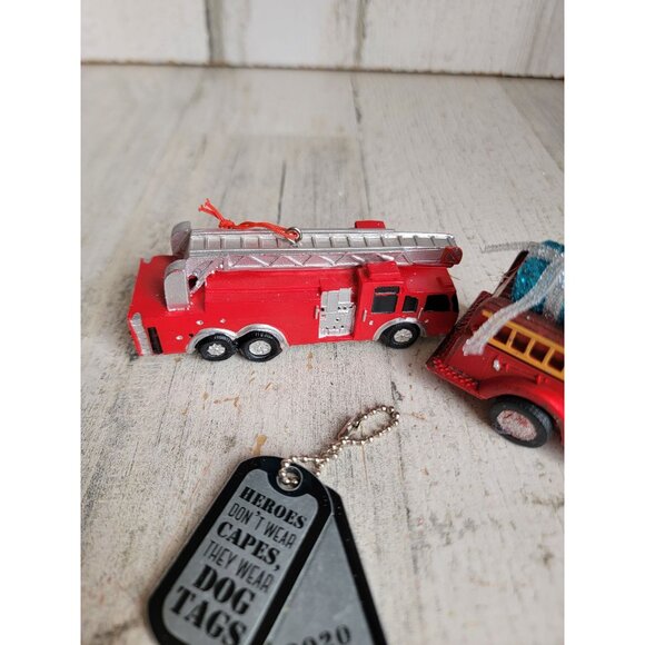 Firefighter fire truck tree hero cape dog tag ornament Xmas set - Picture 10 of 12